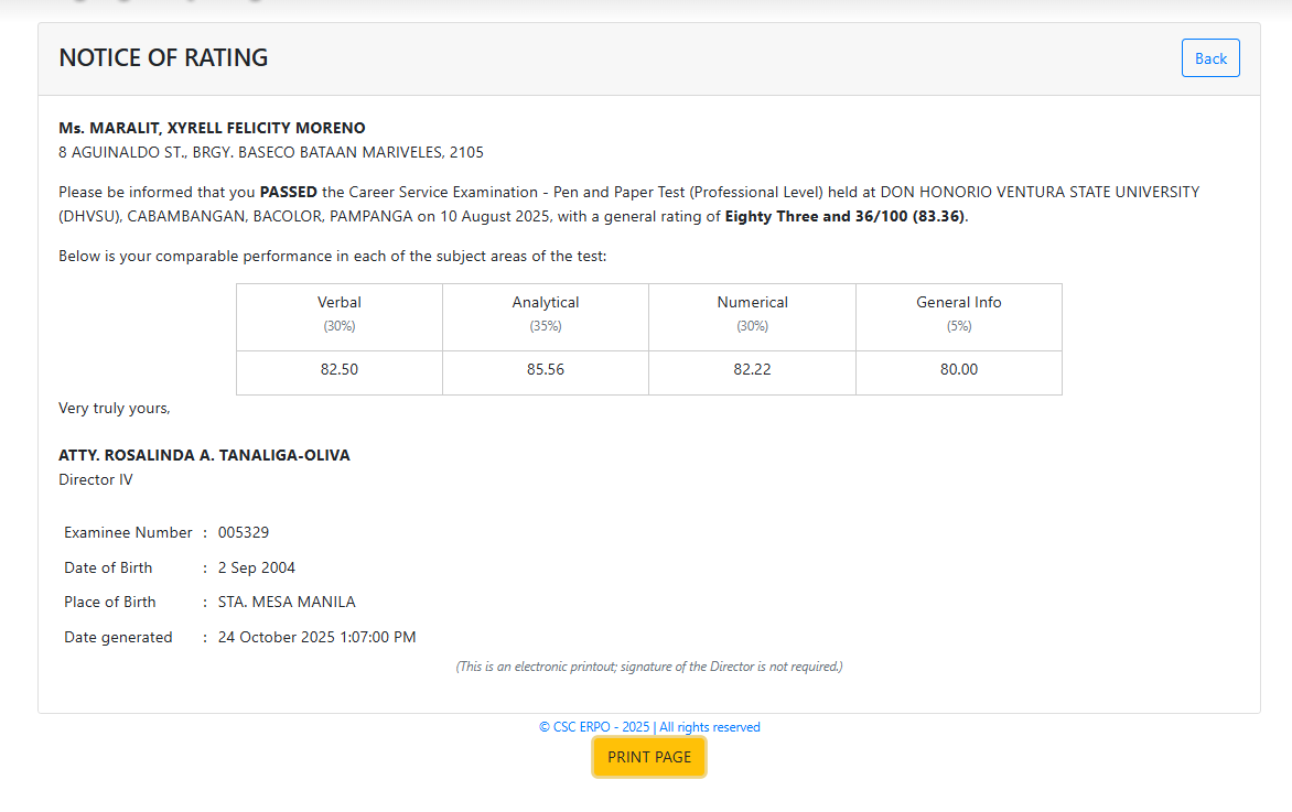 Civil Service Passer Certificate